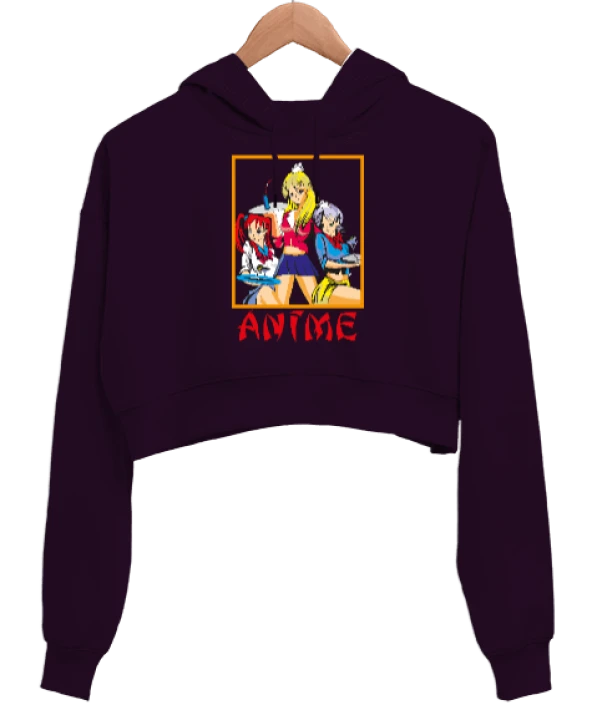 Anime  Kadın Crop Hoodie Kapüşonlu Sweatshirt