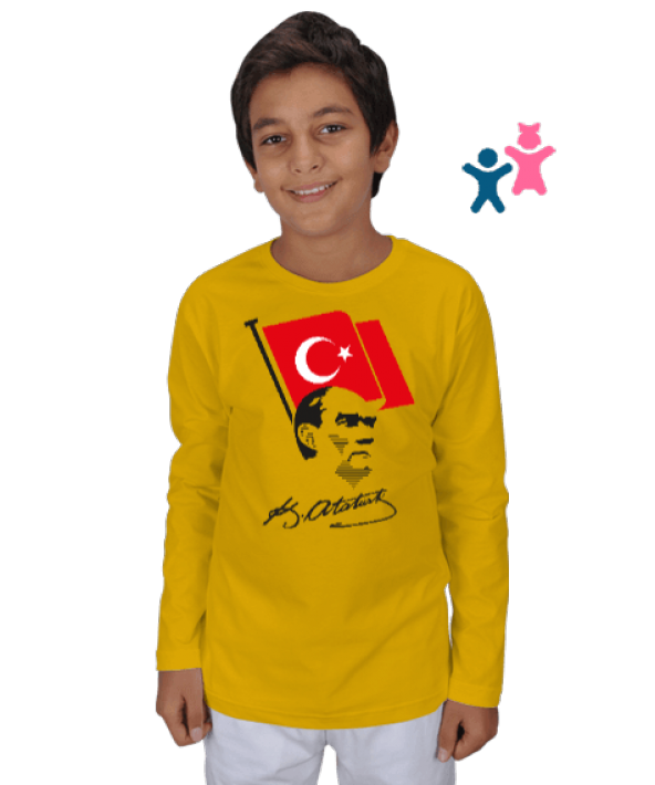 Atatürk, Bayrak ve İmzası Çocuk Unisex Uzunkollu