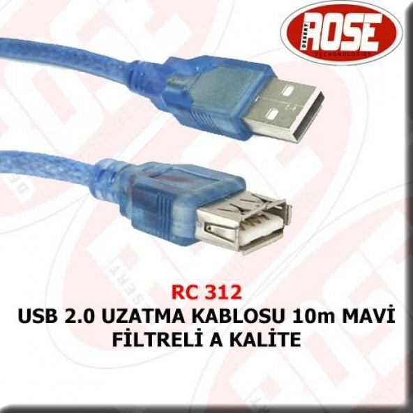 Usb 2.0 Uzatma Kablosu 10M Mavi Filtreli A Kalite ürün görseli 1