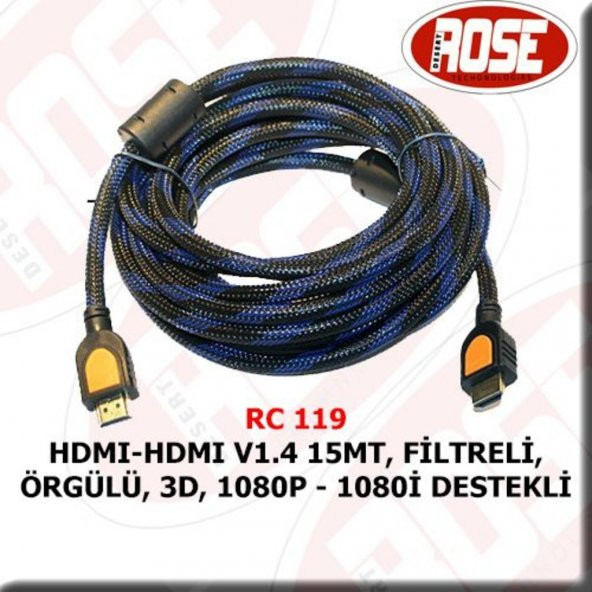 Hdmı-Hdmı V1.4 15Mt, Filtreli, Örgülü, 3D, 1080P - 1080I Destekli ürün görseli 1