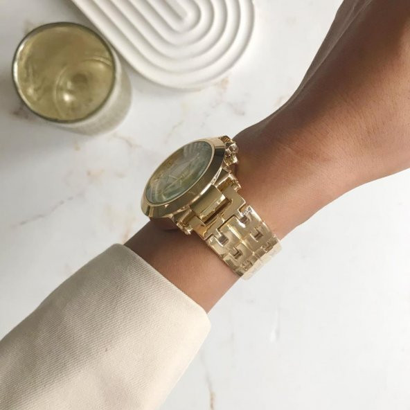 Dione Beyaz Kadran Gold Kordon Kadın Saat - Resim 2