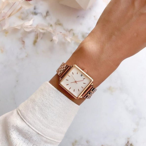 Fully Rose Gold Kare Kadın Kol Saati - Resim 2