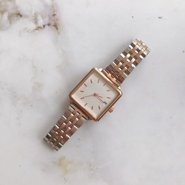 Fully Rose Kasa Rose Gold Gümüş Kare Kadın Kol Saati - 4