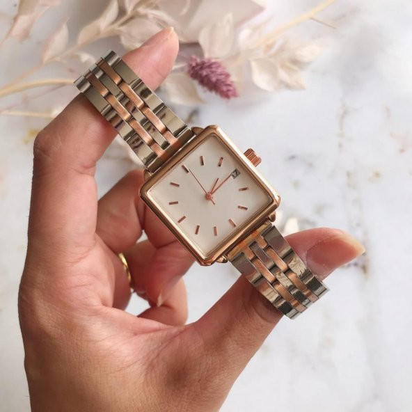 Fully Rose Kasa Rose Gold Gümüş Kare Kadın Kol Saati - 5
