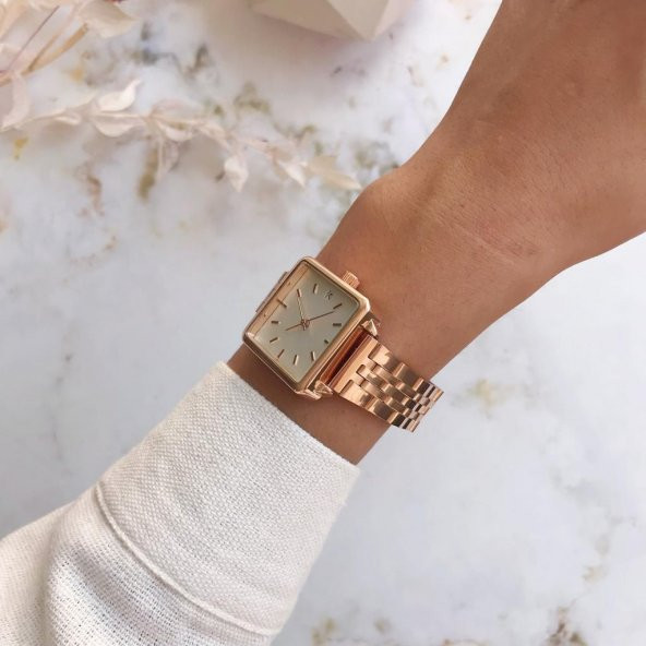 Fully Rose Gold Kare Kadın Kol Saati - Resim 3