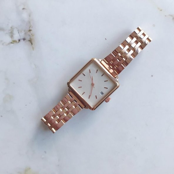 Fully Rose Gold Kare Kadın Kol Saati - Resim 4