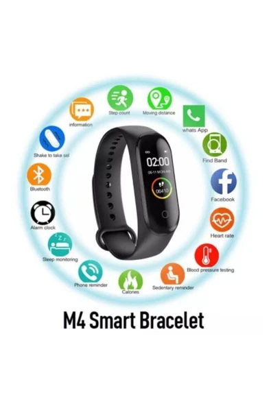 AbaTech Oppo Reeder Casper Realme General Mobile Tüm Telefonlar Ile Uyumlu Siyah M4 Akıllı Bileklik