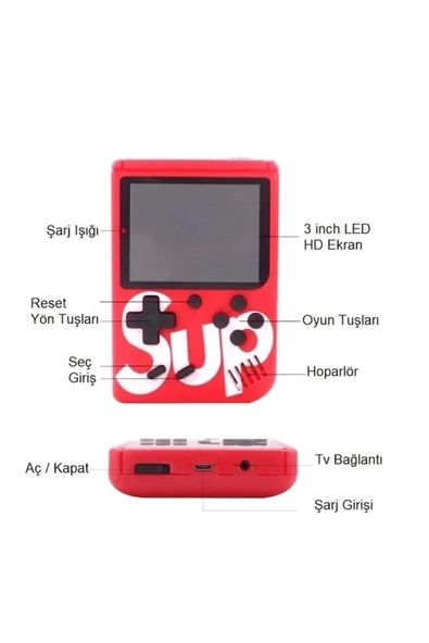 SUP Çift Kol 400 Nostalji Oyunlu Mini Atari Kırmızı Renk