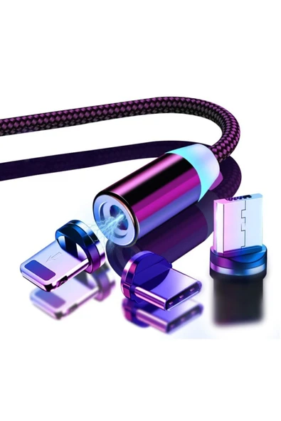 LONGLINE 3 Uçlu Ios Android Manyetik Mıknatıslı Usb Hızlı Şarj Kablosu