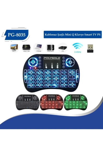 Retro Aksesuar Poly Gold Pg-8035 Kablosuz Şarjlı Mini Q Klavye Smart Tv Ps