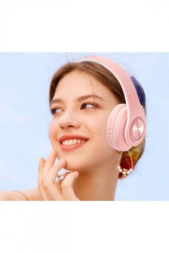Pembe Macaron Bluetooth Kablosuz Stereo Kulaklık P39