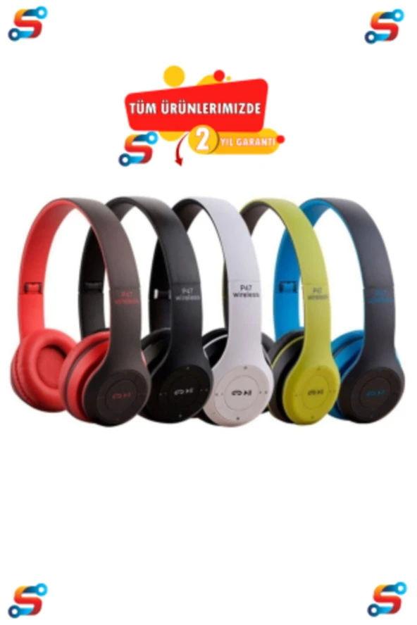 Beyaz P47 Wıreless Bluetooth Kablosuz Radyolu Mp3 Çalar Kulaküstü