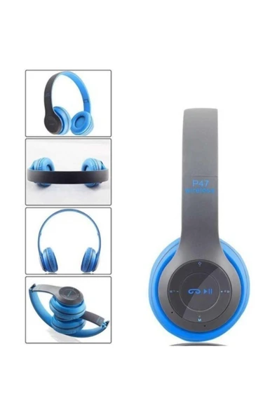 POLYGOLD Yogee P47 Katlanalabilir 2.4+edr Kablosuz Bluetooth Kulaklık Mavi - 3