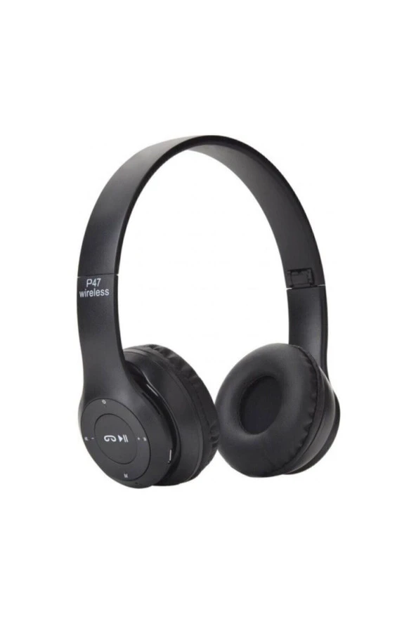 P47 Radyolu Bluetooth Kulaklık Aux Kablosu + Şarj Kablosu 1 Adet Siyah Renk