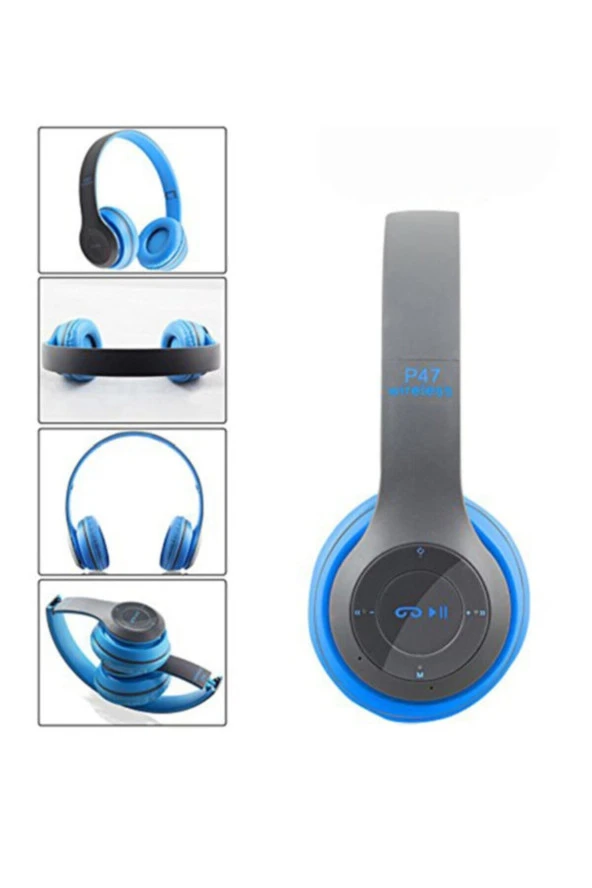 Bluetooth 5.0 Wireless Mavi Fm Stero Radyo Mp3 Player P47 Kulaklık