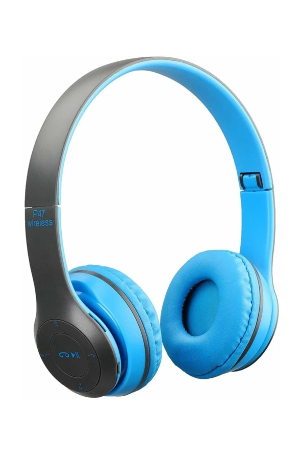 P47 Wıreless Bluetooth Kablosuz Radyolu Mp3 Çalar Kulaküstü Mavi