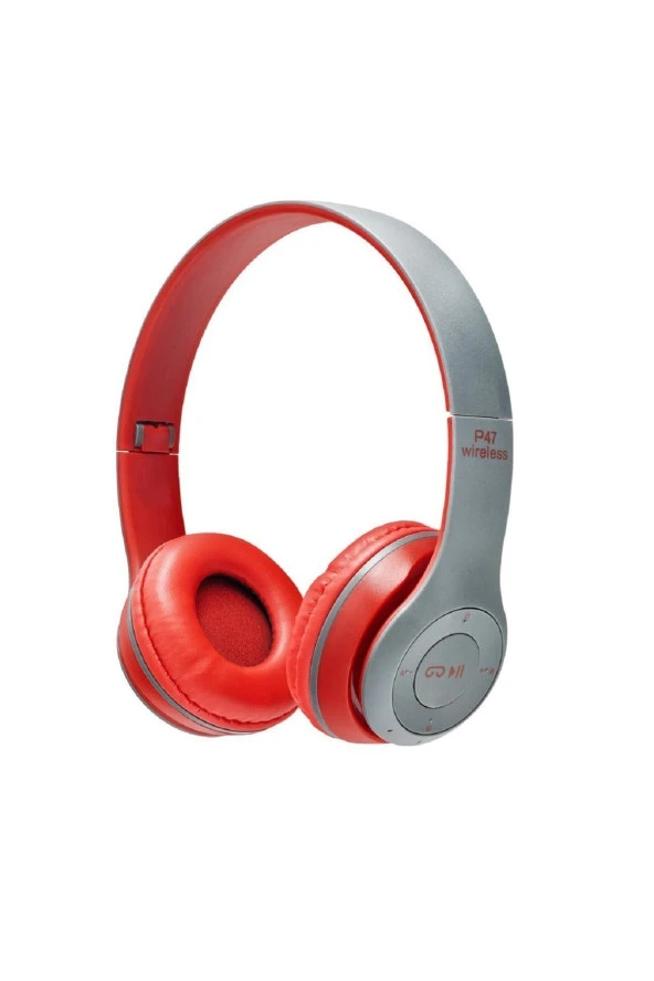 P47POL Bluetooth Kulaklık Mp3 Fm Solo 2 Beats Model Kulaküstü - Kırmızı