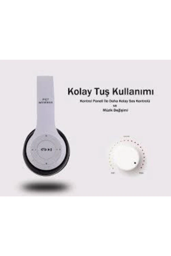 POLYGOLD Beyaz Renk Kafa Üstü Wireless Bluetooth Kablosuz Kulaklık Mp3 Extra Bass Fm Radyo - 3