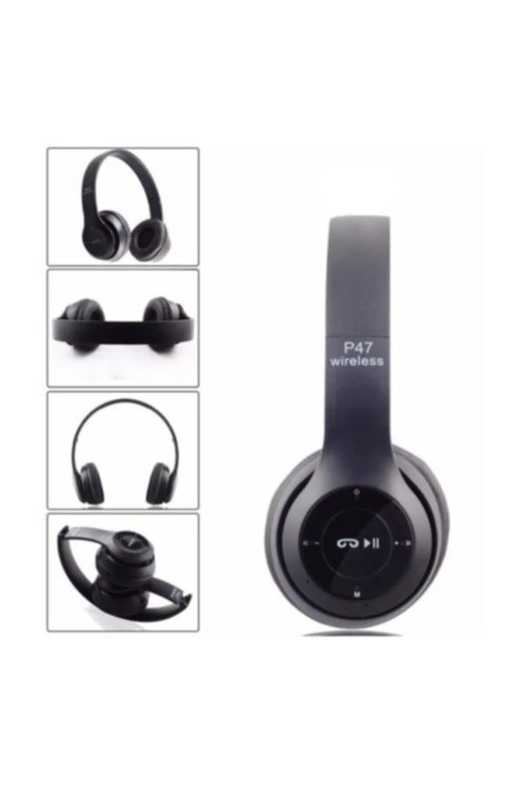 Siyah P47 Bluetooth Kablosuz Kulak Üstü Kulaklık