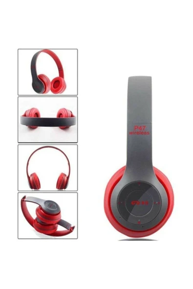 AbaTech P47 Katlanabilir Bluetooth Kablosuz Kulaklık Kırmızı