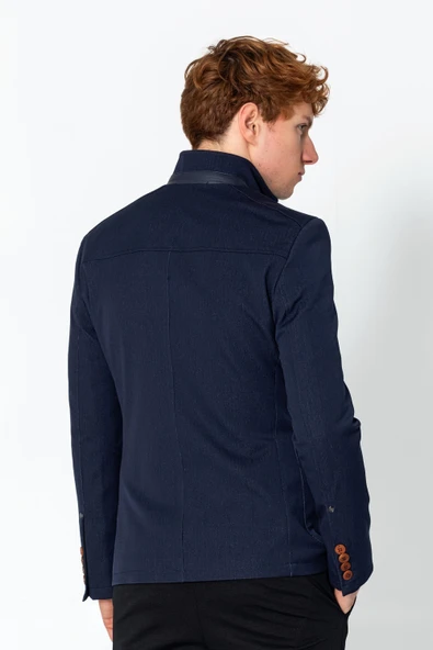 CEKMON Erkek Dik Yaka Fermuarlı Düğmeli Cepli Düz Renk Astarlı Blazer Klasik Ceket - 9