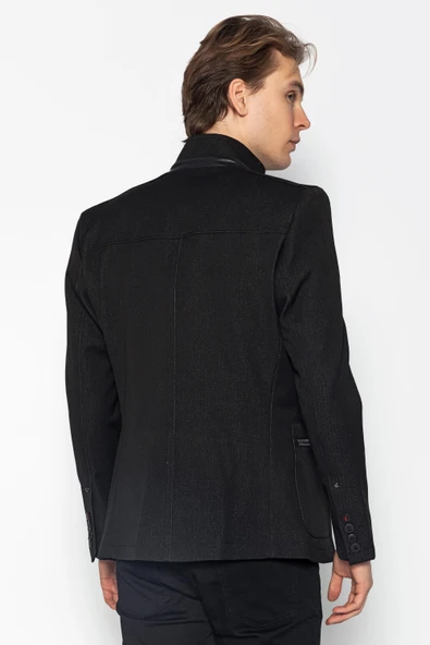 CEKMON Erkek Dik Yaka Fermuarlı Düğmeli Cepli Düz Renk Astarlı Blazer Klasik Ceket - 5