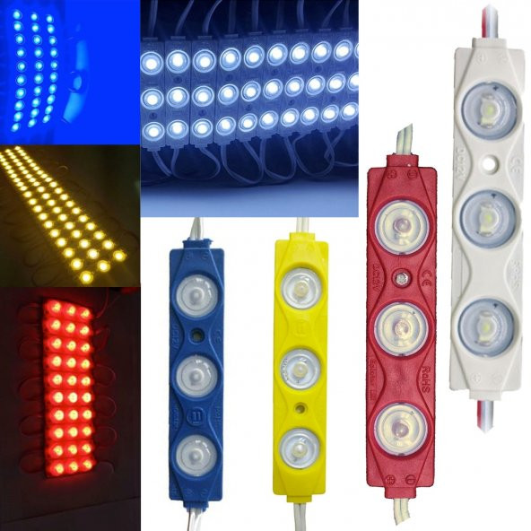 12V 3 Ledli Mercekli Modül Led Renkli 1.5W (1 Adet)