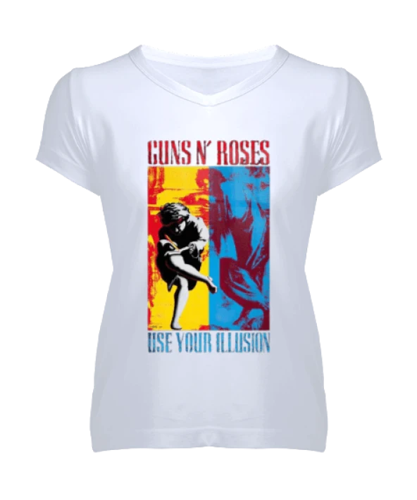 Guns N Roses Rock Baskılı Kadın V Yaka Tişört