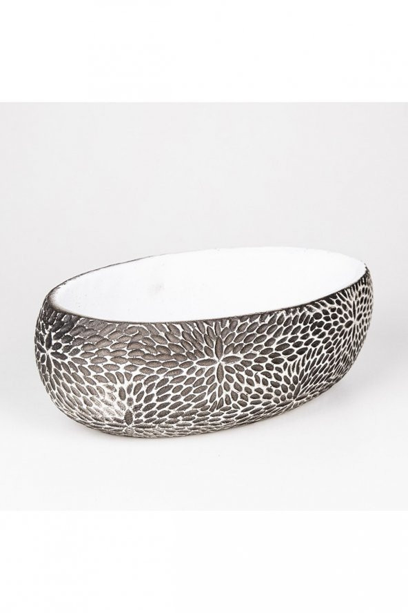 Papatya Desen Çiçek Motifli Oval Aranjman Beton Saksı 33X10X17 Cm