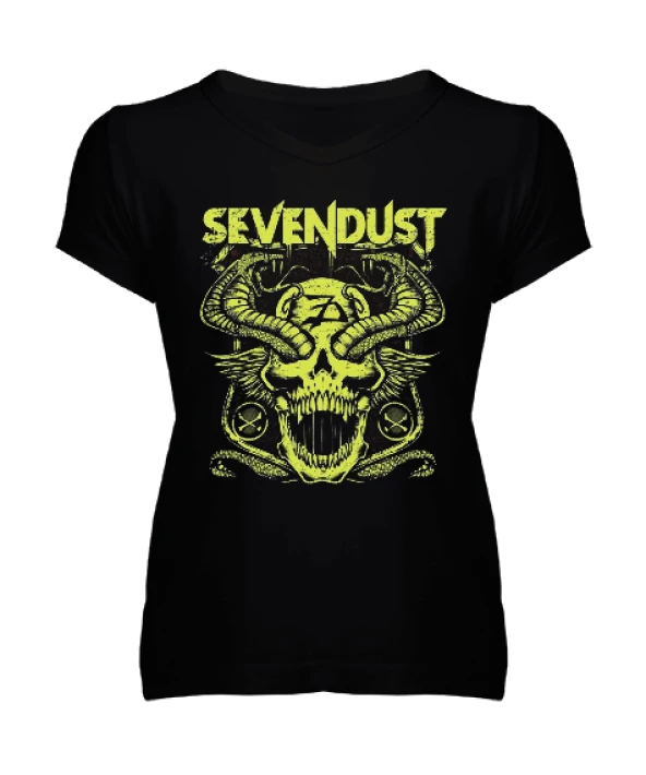 Sevendust Rock Tasarım Baskılı Kadın V Yaka Tişört