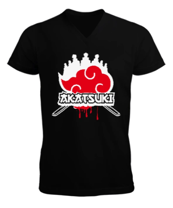 Naruto Akatsuki Erkek Kısa Kol V Yaka Tişört