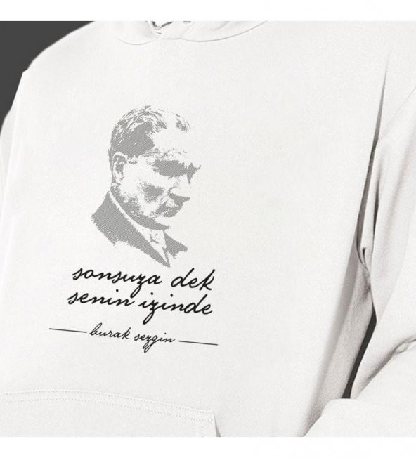 Kişiye Özel Atatürk Baskılı Kapşonlu Beyaz Unisex Sweatshirt HK2292 - 3