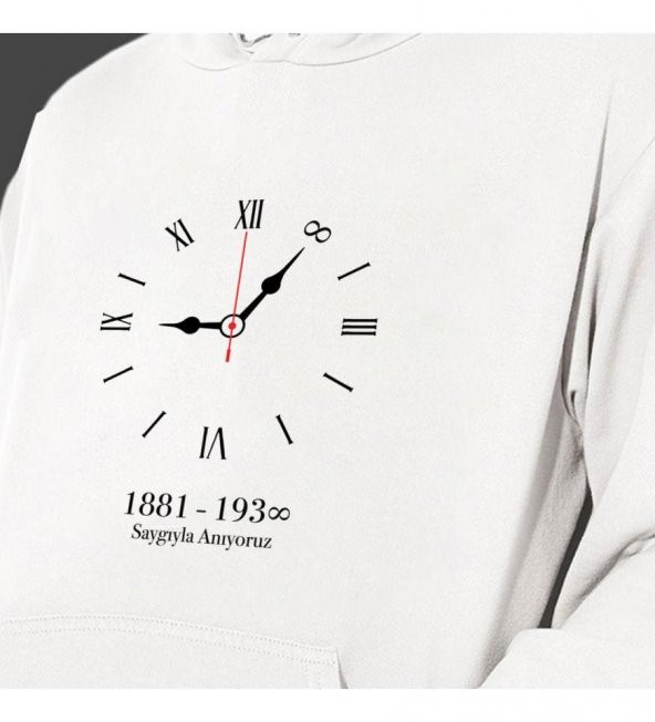 Atatürk 10 Kasım Özel Baskılı Kapşonlu Beyaz Unisex Sweatshirt HK2291 - 3