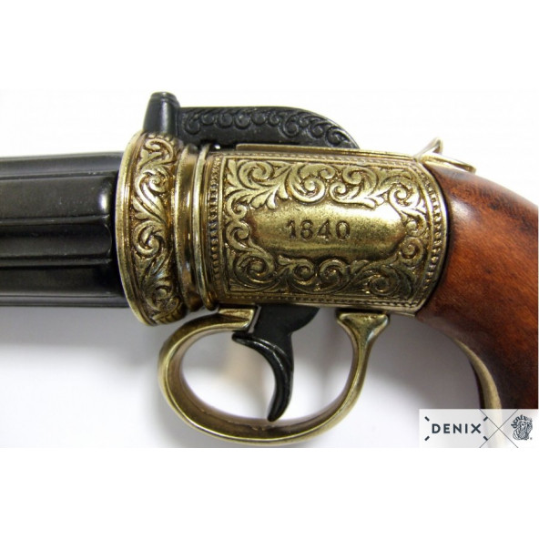 Dekoratif Denix-6 VARİL PEPPER-BOX REVOLVER, İNGİLTERE 1840 - Resim 4