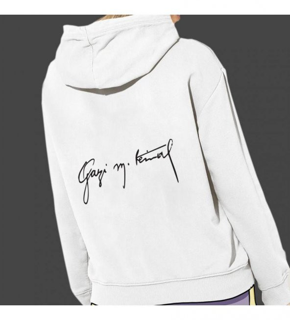 Gazi Mustafa Kemal Baskılı Kapşonlu Beyaz Unisex Sweatshirt HK2294 - 2