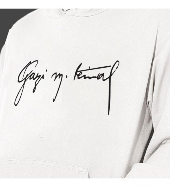 Gazi Mustafa Kemal Baskılı Kapşonlu Beyaz Unisex Sweatshirt HK2294 - 3