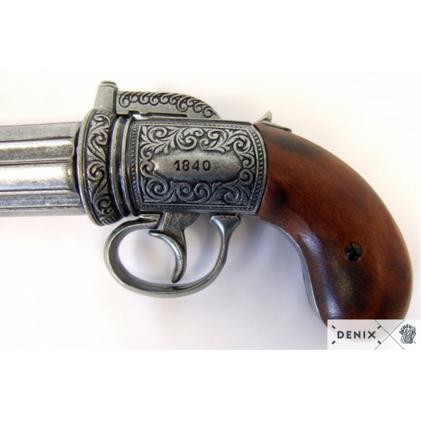 Dekoratif Denix-6 VARİL PEPPER-BOX REVOLVER, İNGİLTERE 1840 - Resim 5