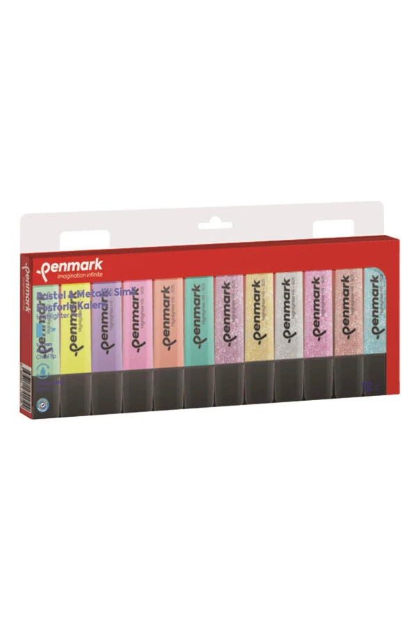 Penmark Fosforlu Kalem 12 Li Karışık Renk 6 Pastel 6 Simli Fosforlu Kalem
