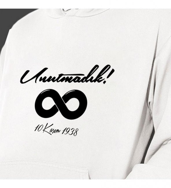 10 Kasım Özel Baskılı Kapşonlu Beyaz Unisex Sweatshirt HK2298 - 3