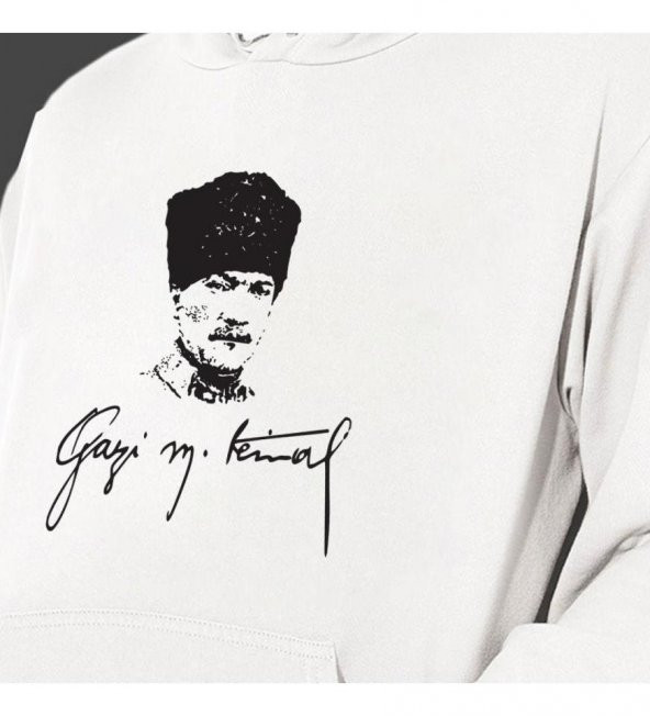 Atatürk Baskılı Kapşonlu Beyaz Unisex Sweatshirt HK2296 - 2