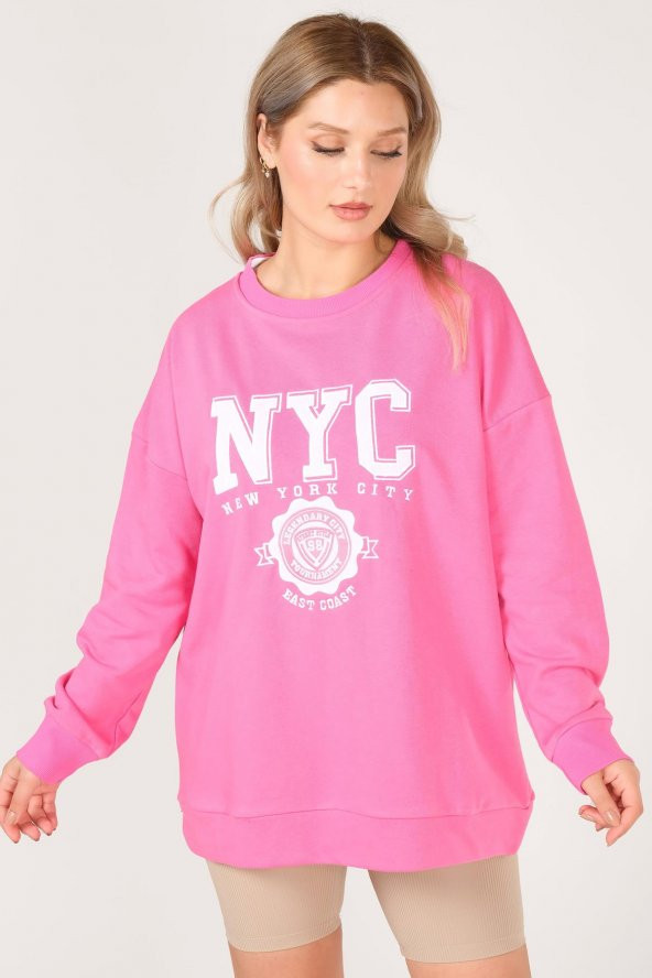 Kadn NYC İşleme Baskılı Sweatshirt Pembe