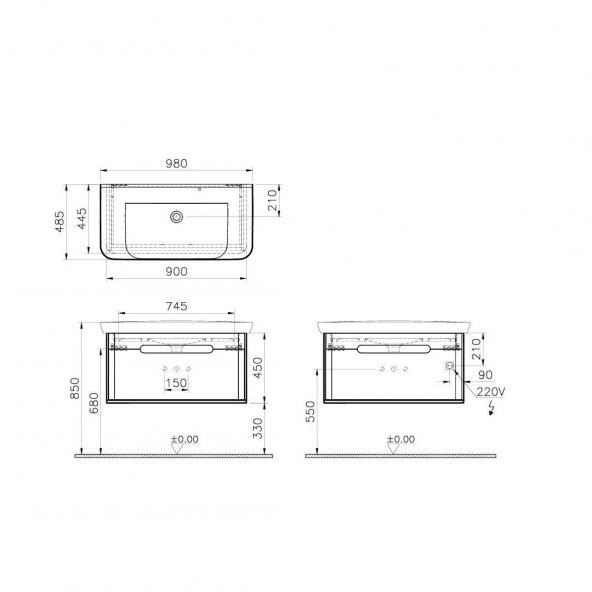 Vitra Sento 100cm Antrasit Banyo Dolabı Alt Modül ve Lavabo 60820 - Resim 2