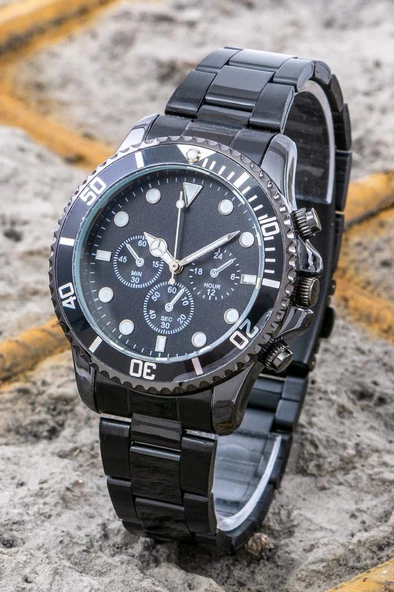 Şık Siyah Kadran Siyah Çelik Kordon Lüx Erkek Kol Saati ST-304208 - 3