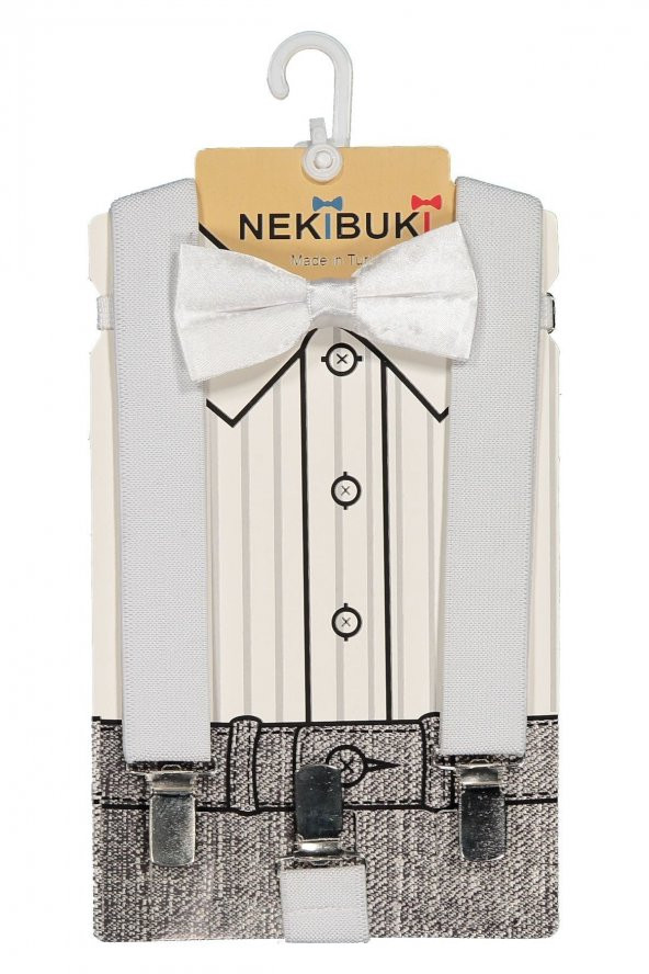 Erkek Çocuk Beyaz Pantolon Askı Papyon Seti 1-9 Yaş