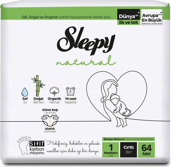 Sleepy Natural 2 Li Jumbo Bebek Bezi Yenidoğan 64 Adet