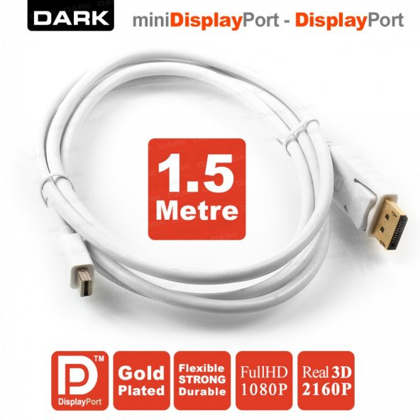 Dark DK-CB-DPXMDPL150 1.5 Mt mini DISPLAY PORT to DISPLAY PORT Erkek-Erkek 2160p Dönüştürücü Kablo