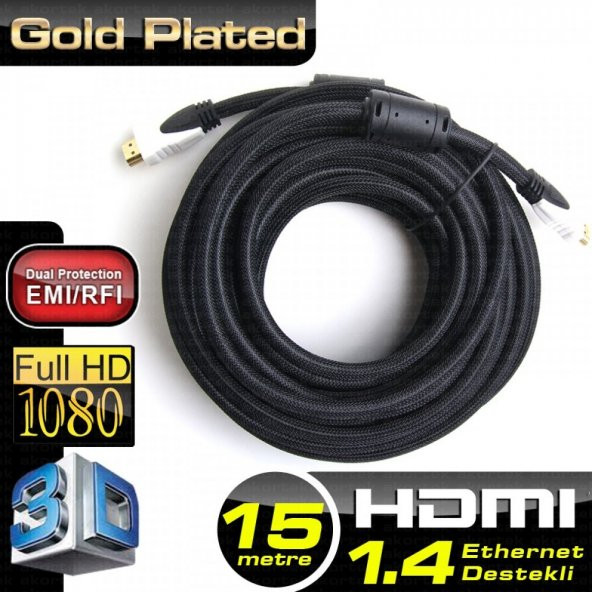 Dark DK-HD-CV14L1500 15 Mt HDMI to HDMI Erkek-Erkek v1.4 4K 3D Ağ Destekli Dual Molding Kılıflı Altın Uçlu Kablo