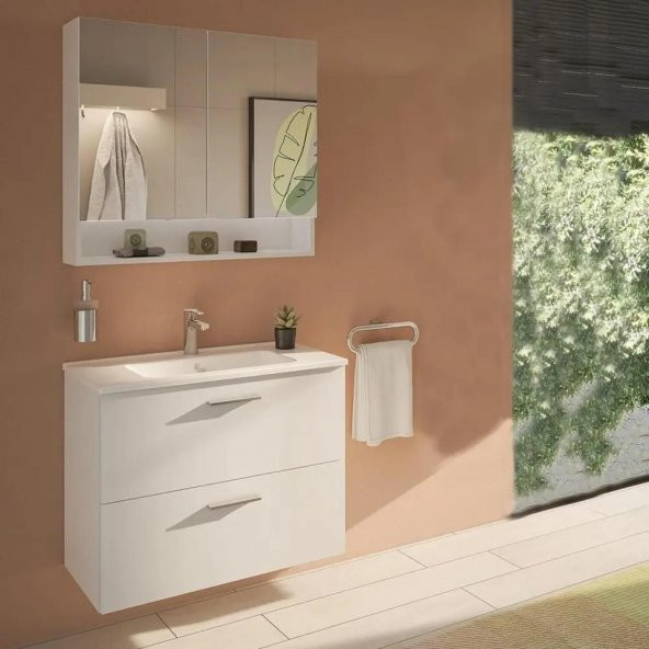 Vitra Mia 80 cm Beyaz Banyo Dolabı Takımı 66050 - 2