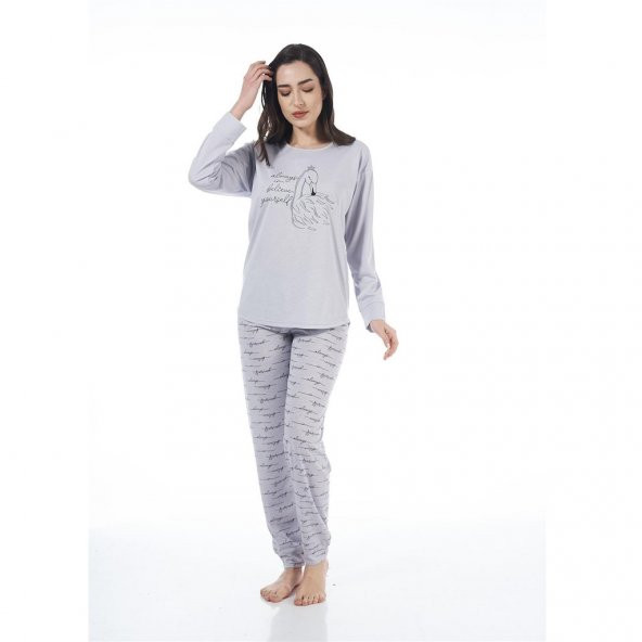 Estiva Desenli Uzun Kol Viskon Bayan Pijama Takım