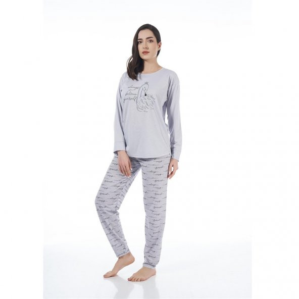 Estiva Desenli Uzun Kol Viskon Bayan Pijama Takım - 3
